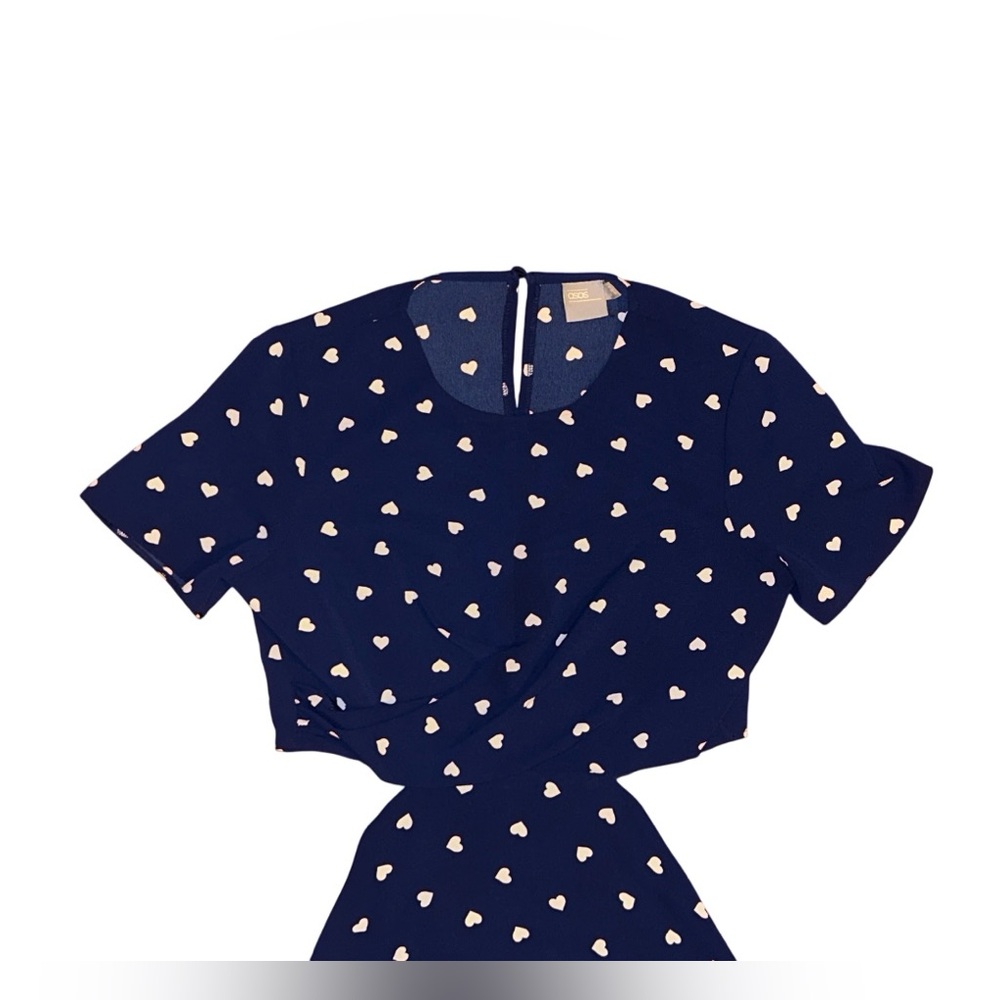 ASOS Navy Heart Pattern Open Back Mini Tea Dress - Size 6 - Picture 5 of 16